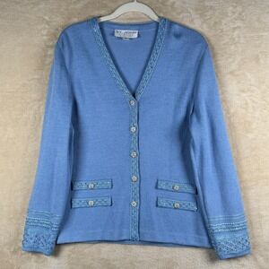 St John Evening Blue Beaded Knit Cardigan Sweater Size 4